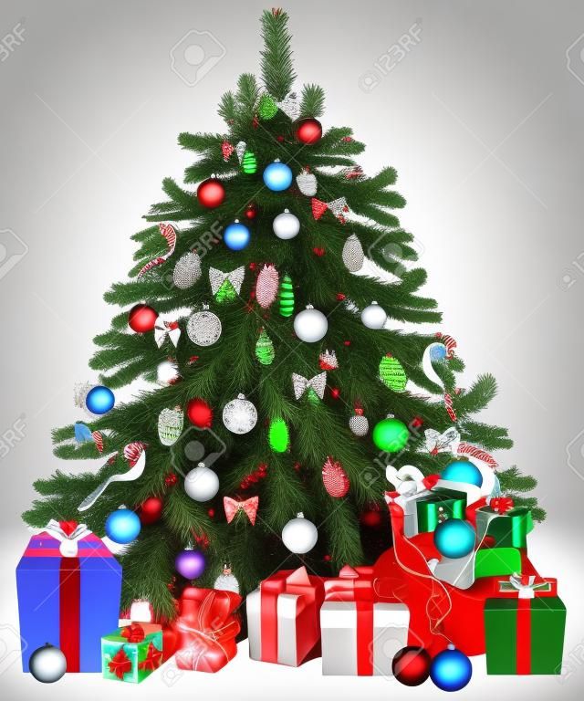 Acicalado árbol de Navidad con regalos y juguetes Contiene objetos transparentes
