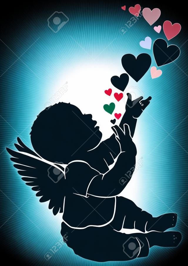 ange bébé Silhouette avec coeur volant