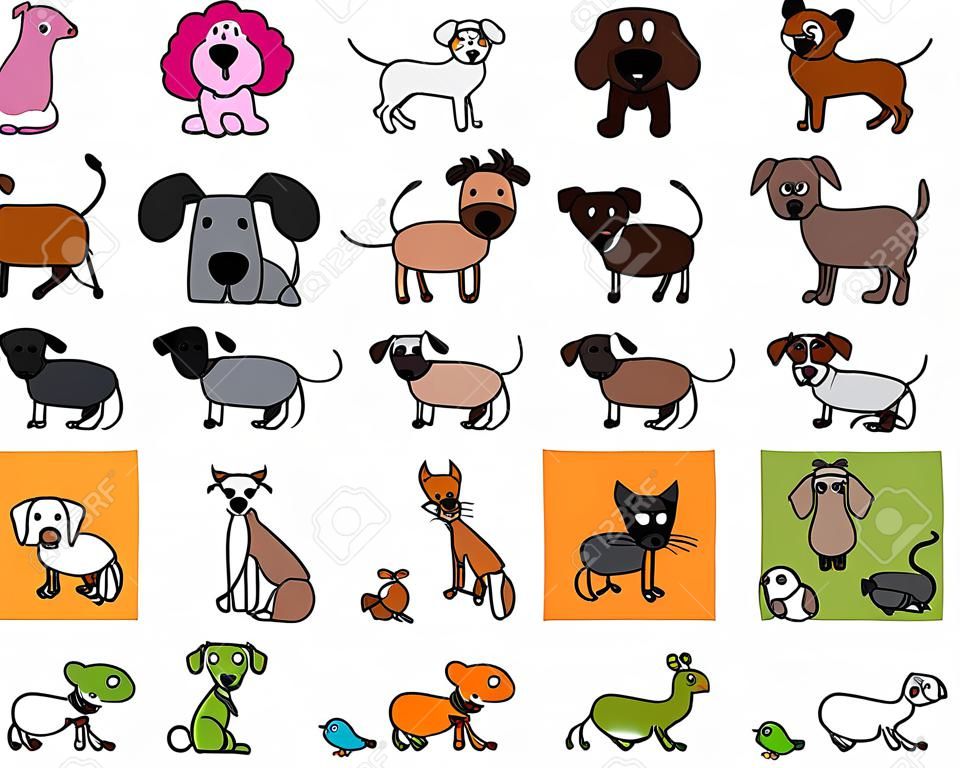 귀여운 막대기 그림 애완 동물과 동물의 벡터 컬렉션