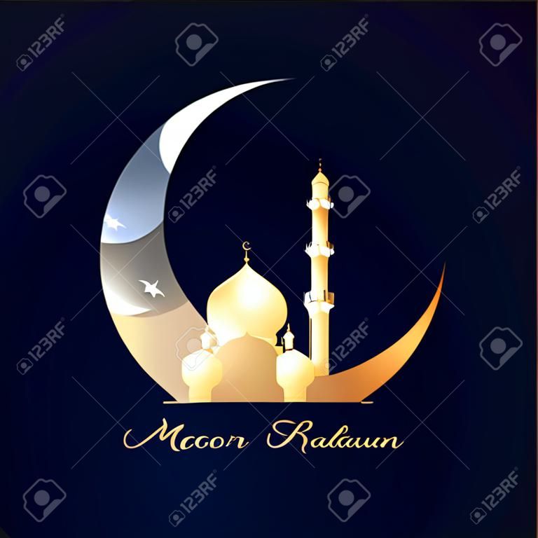 illustration vectorielle de la lune avec la mosquée