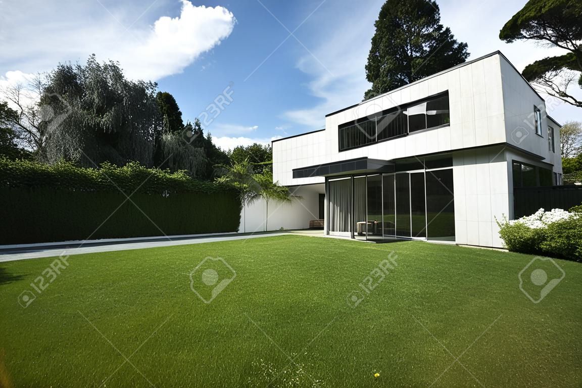 casa moderna y un jardín de belleza