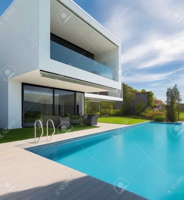 Modernes Haus mit Pool im Außenbereich