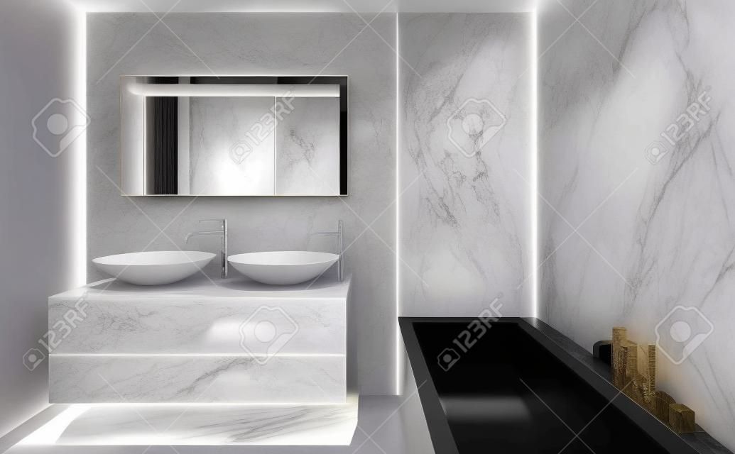 belle salle de bain moderne, mur de marbre