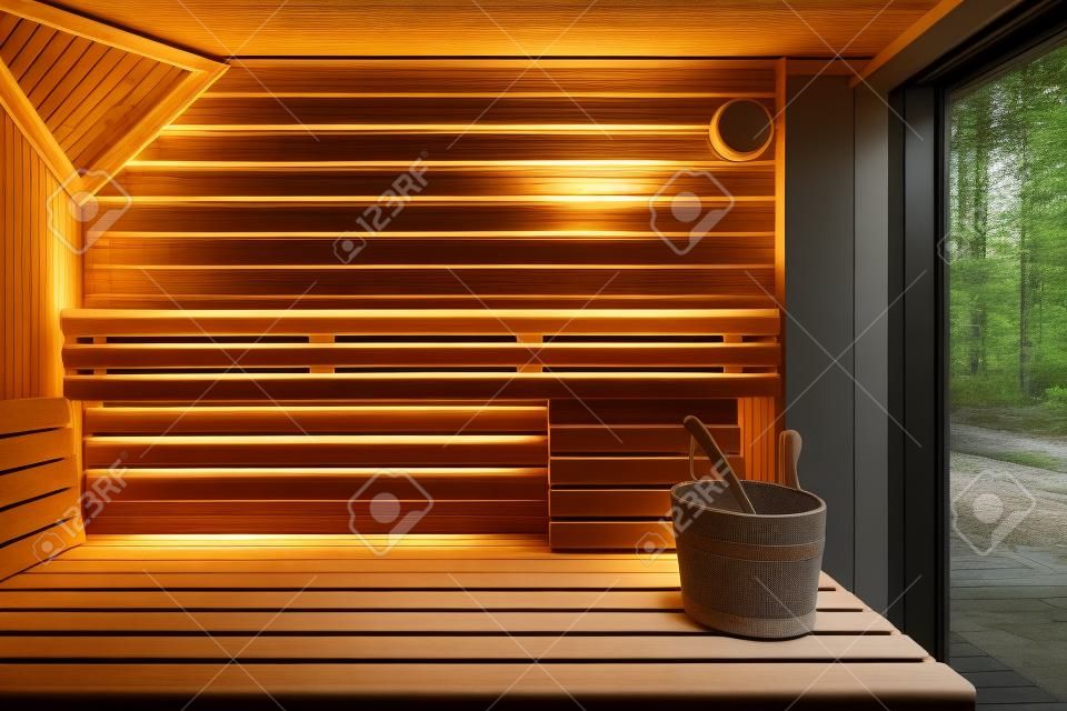 木製芬蘭桑拿浴室的內部