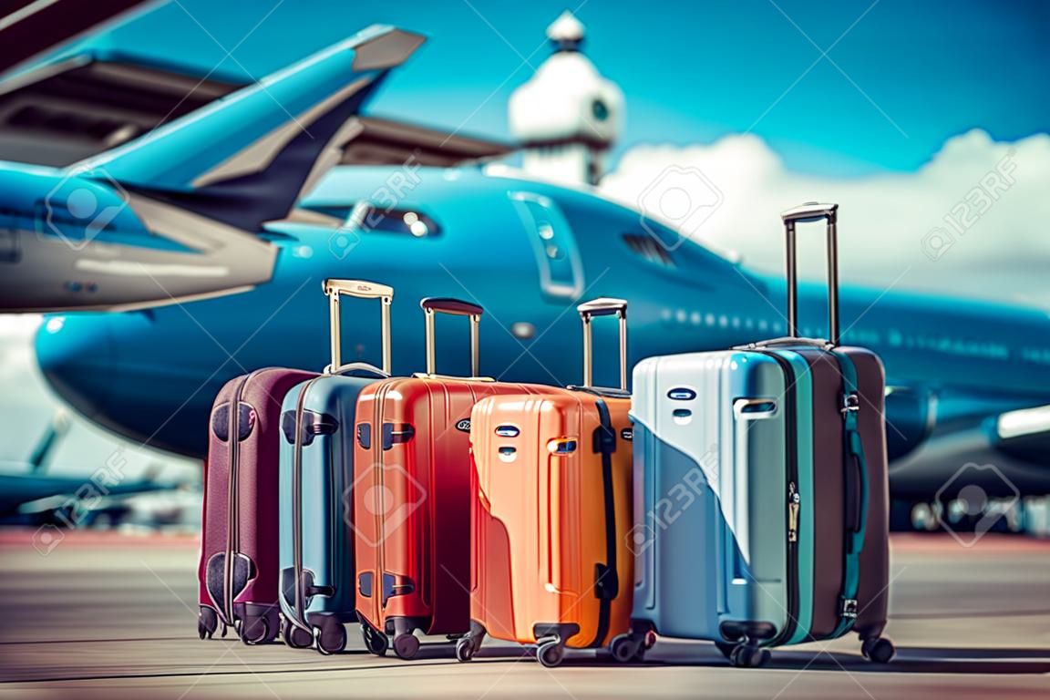 A collection of suitcases in an airport, representing the spirit of travel and holidays