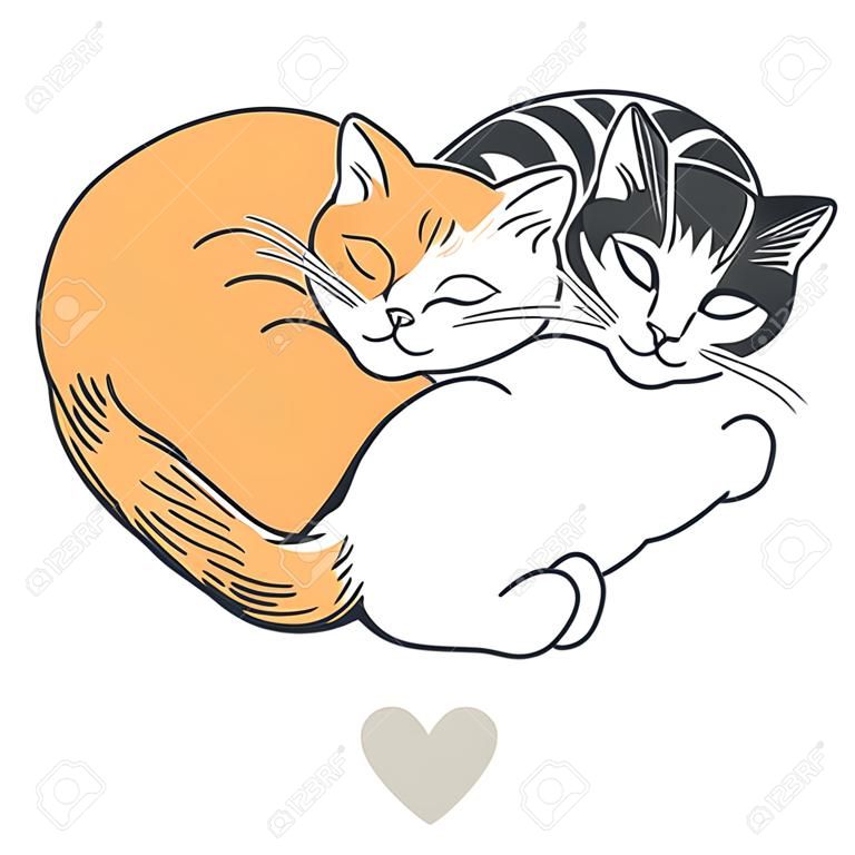 Три кошки, лежащие в форме сердца. Вектор Рука обращается иллюстрации