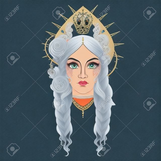 ネスメヤナ王女、ロシアの民話のキャラクター。ベクトル手描きイラストレーション。