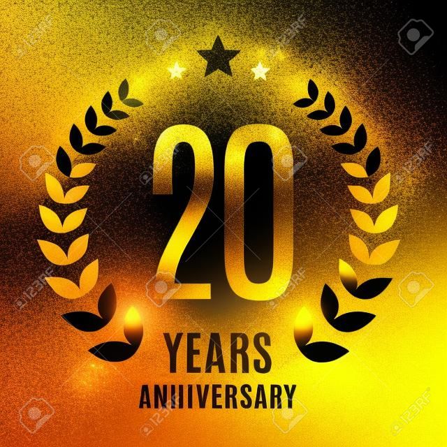 Símbolo de aniversário de ouro de vinte anos. 20 anos. Celebração de ícone de glitter dourado para cartaz, banner, cabeçalho da web.