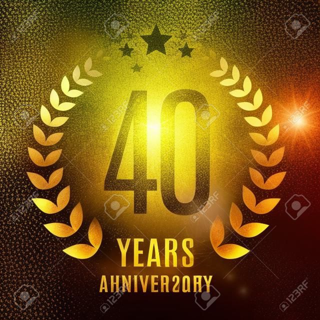 Fourty years gold anniversary symbol. 20th twenties. Golden glitter icon celebration for poster, banner, web header.