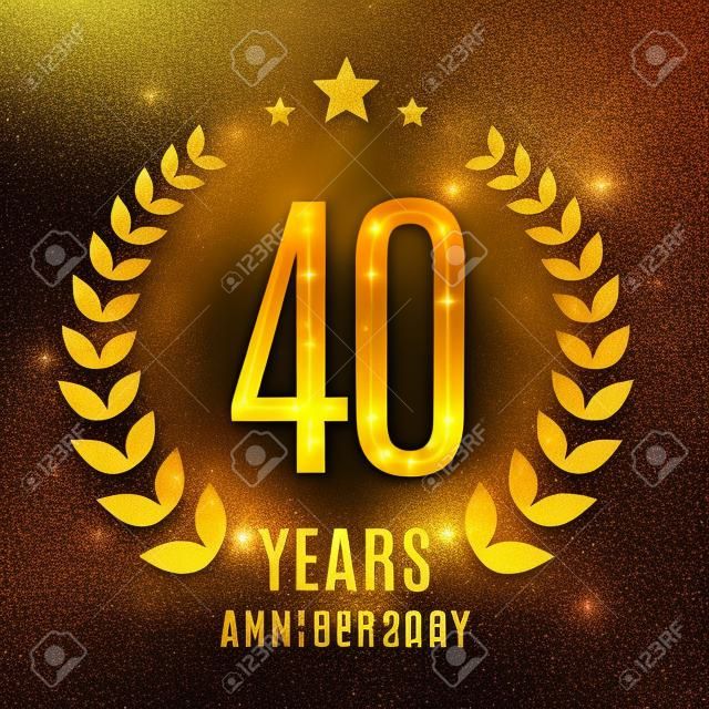 Fourty years gold anniversary symbol. 20th twenties. Golden glitter icon celebration for poster, banner, web header.