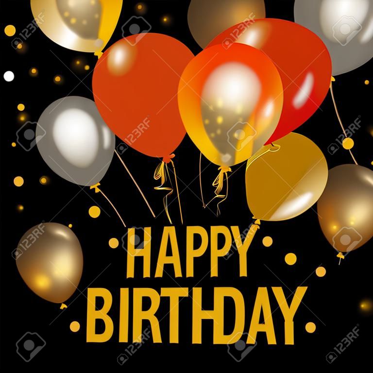 Luftballons alles Gute zum Geburtstag auf schwarz. Gold und Rot Ballons Hintergrund Alles Gute zum Geburtstag.