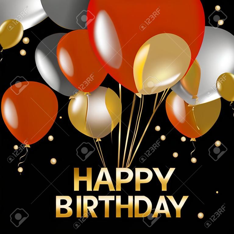 Luftballons alles Gute zum Geburtstag auf schwarz. Gold und Rot Ballons Hintergrund Alles Gute zum Geburtstag.