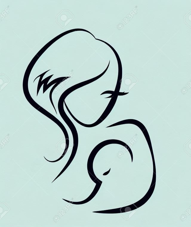 Abstract illustration of a mother breastfeeding her newborn