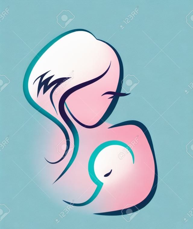 Abstract illustration of a mother breastfeeding her newborn