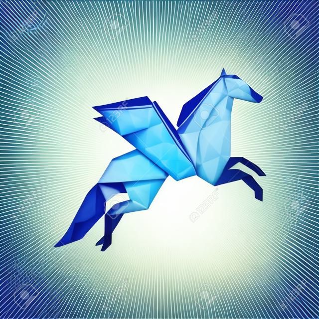 Origami kağıt Pegasus sembolü arka plan üzerinde basit düz simgesi