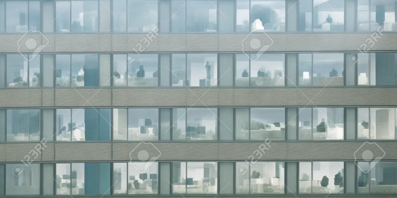 Buitenaanzicht van het kantoorgebouw, veel ramen met zakenmensen die binnen generatieve ai aig18 werken