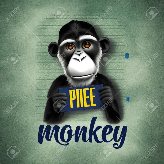 Affe, der eine Polizeidienststellenfahne hält