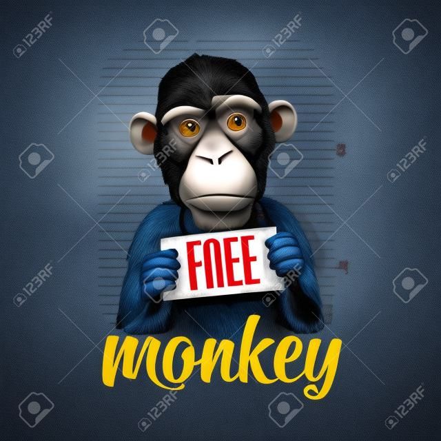 Mono sosteniendo una pancarta del departamento de policía