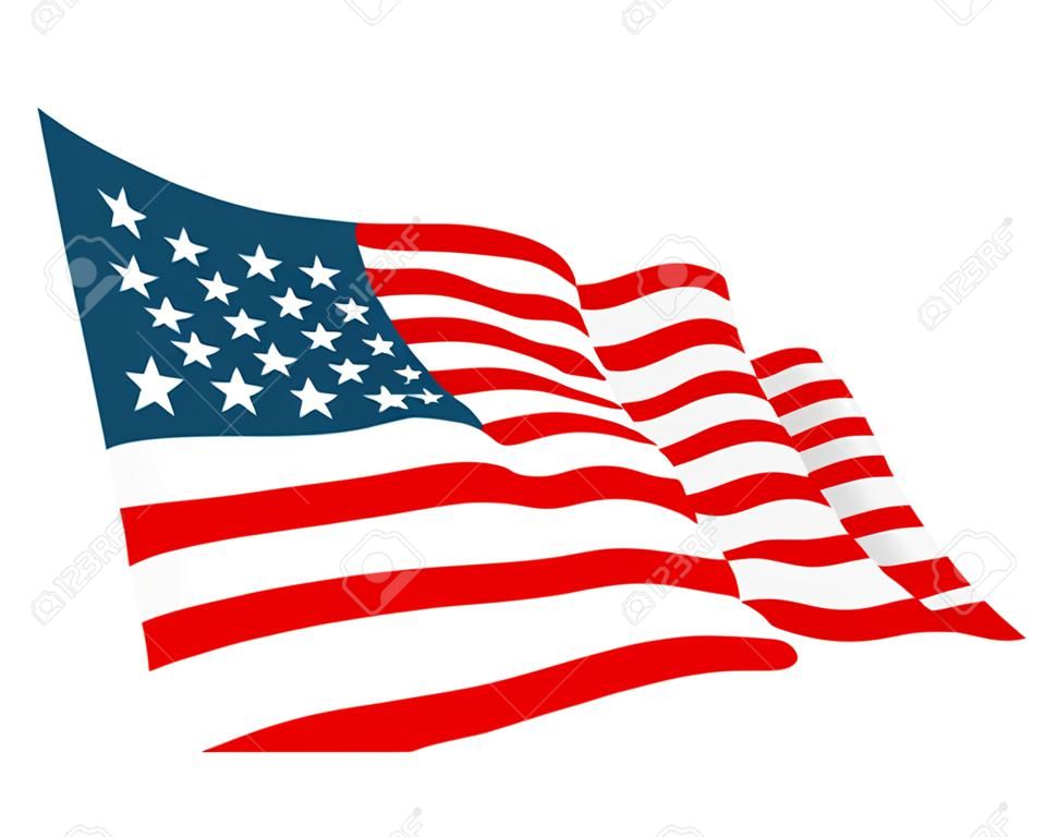 美國國旗。在白色背景隔絕的傳染媒介平的彩色插圖。