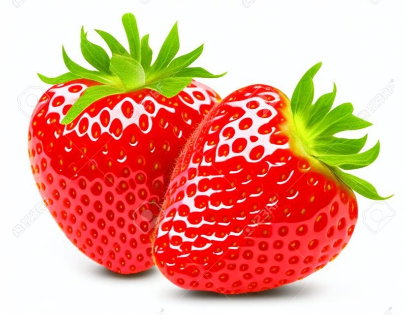 Fraise isolé sur fond blanc. chemin de détourage aux fraises. fraise avec des feuilles