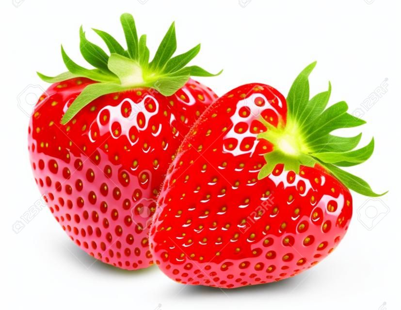 Fraise isolé sur fond blanc. chemin de détourage aux fraises. fraise avec des feuilles