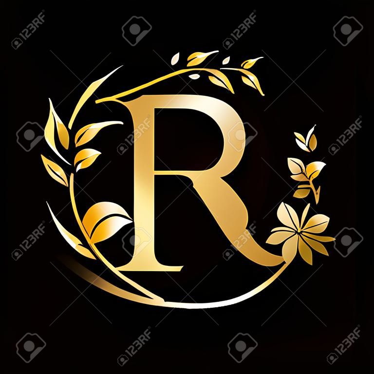 Logo kwiatu piękna litera r z kreatywną koncepcją dla firmy, biznesu, dekoracyjnego, kwiatu, piękna, szablonu wektora premium spa
