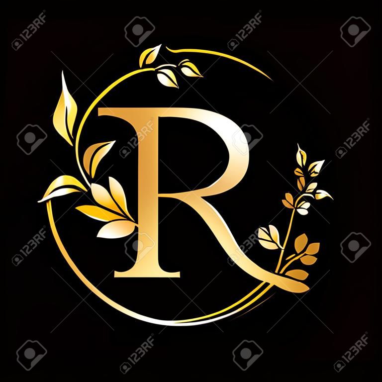 Logo kwiatu piękna litera r z kreatywną koncepcją dla firmy, biznesu, dekoracyjnego, kwiatu, piękna, szablonu wektora premium spa