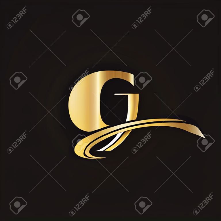 Logotype d'entreprise alphabet basé sur la conception moderne du logo G couleur or. Logo initial de lettre G avec concept de luxe