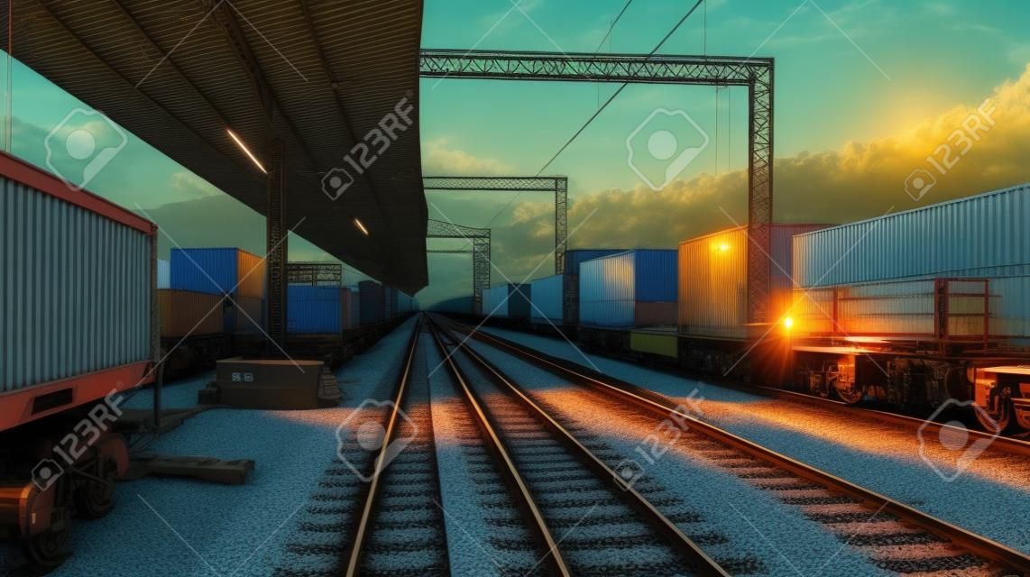 Stazione merci con treni - trasporto merci. ai, intelligenza artificiale, artificiale, intelligenza,