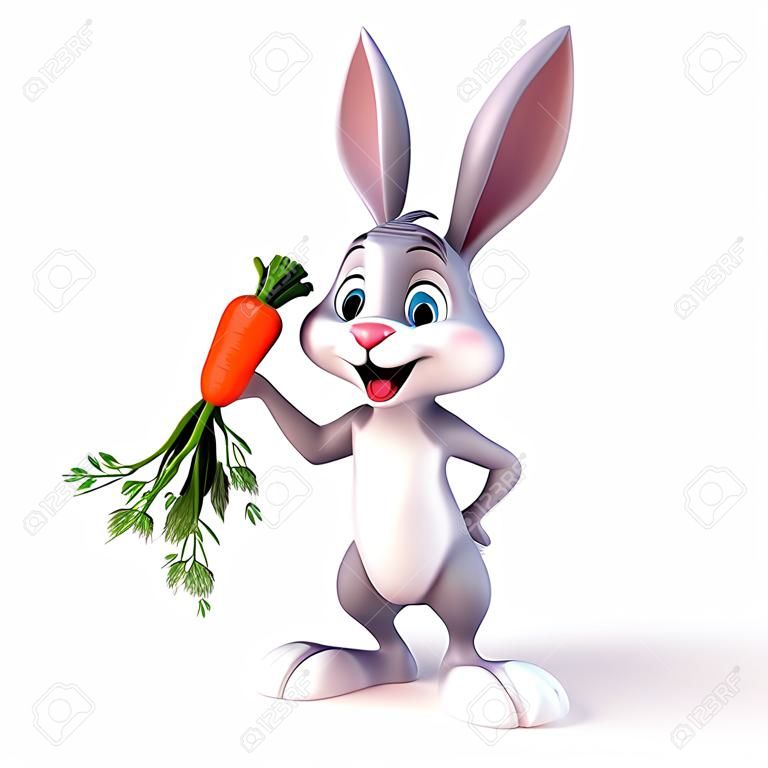 Ilustração de arte 3d de coelho comendo cenoura
