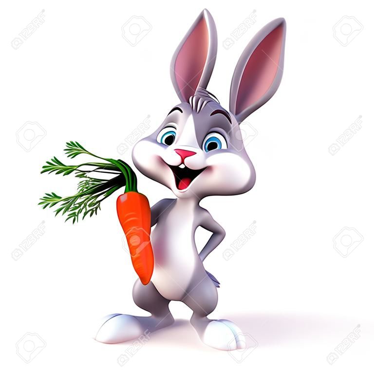 Ilustração de arte 3d de coelho comendo cenoura