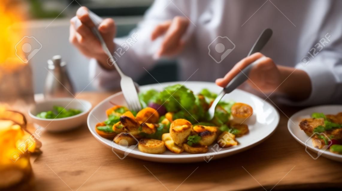 A person enjoying a healthy meal with mindful eating appreciating the flavors and textures created with Generative AI