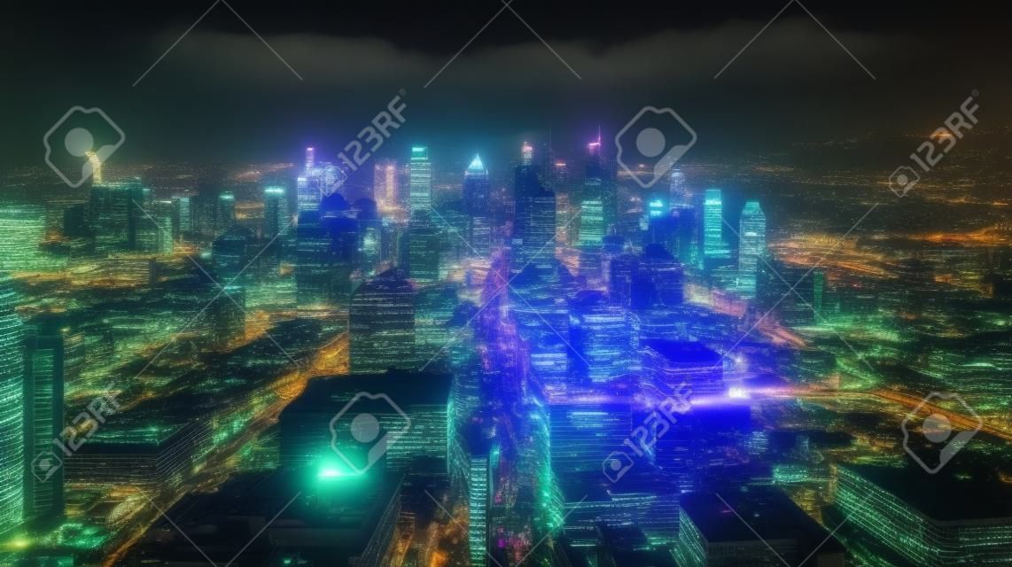 Una foto del horizonte de una ciudad por la noche con las luces brillantes que crean un impresionante paisaje urbano creado con ai generativo