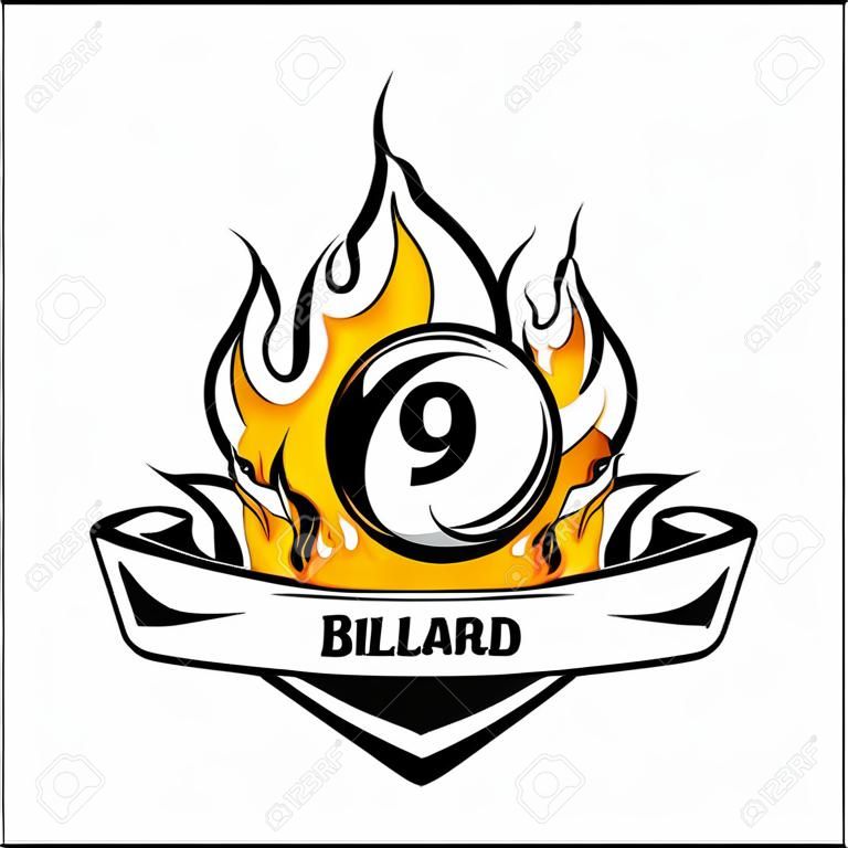 Billiard 9 ball flame badge vector