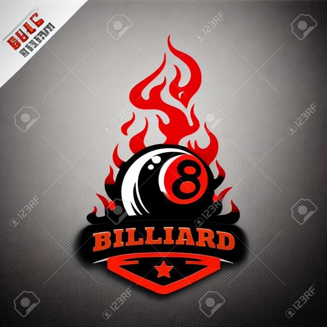Billiard 8 ball flame badge logo vector