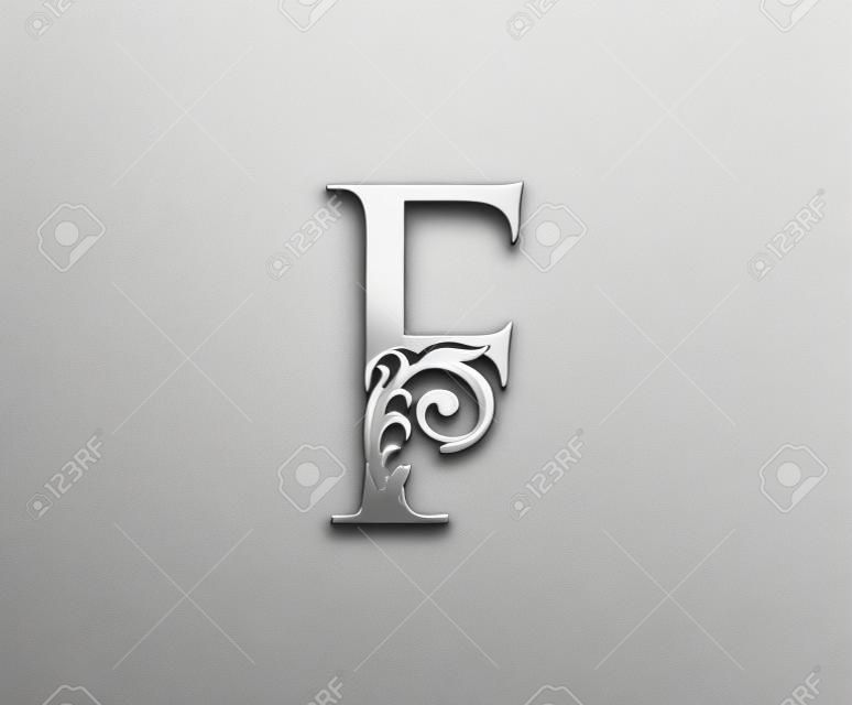 Silver F letter luxury beauty flourishes monogram logo