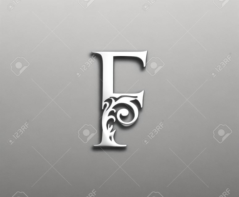 Silver F letter luxury beauty flourishes monogram logo