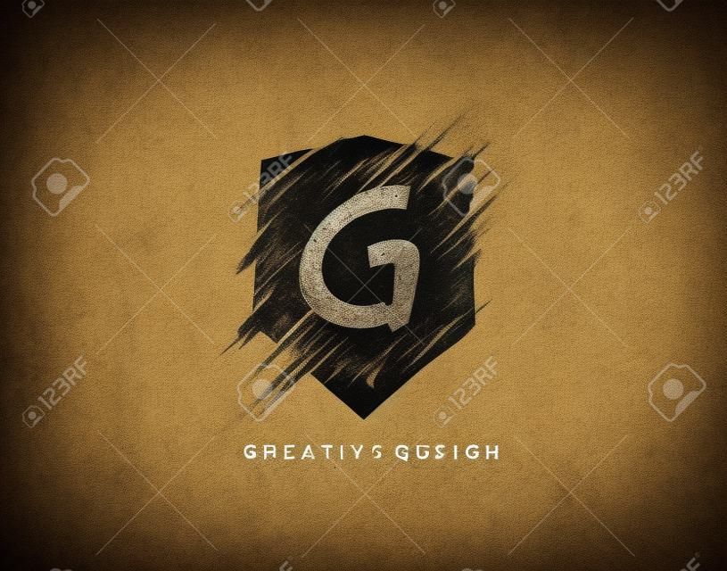 Grunge Shield Icon With Letter G. Rustic Shield Logo.