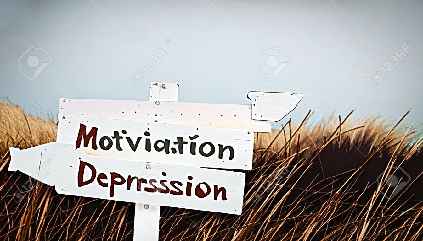 Cartello stradale la direzione verso la motivazione contro la depressione