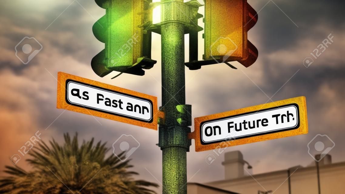 Plaque de rue la direction vers l'avenir par rapport au passé