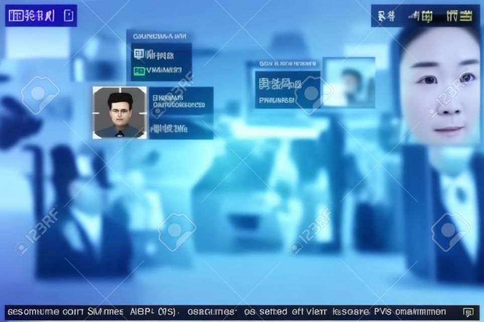 Simulation eines Bildschirms von CCTV-Kameras mit Gesichtserkennung
