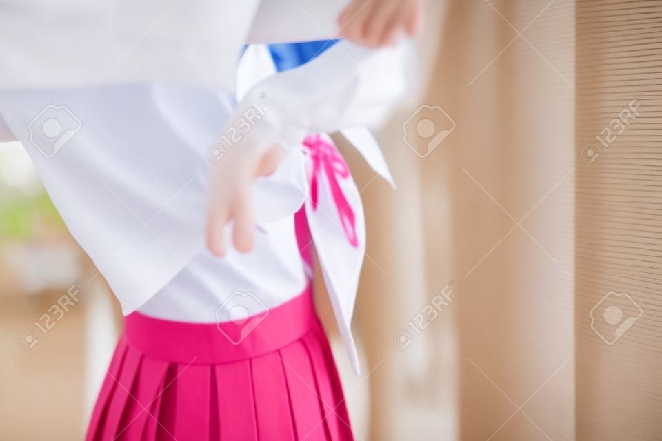 asian japanese girl student in school uniform Take off shirt