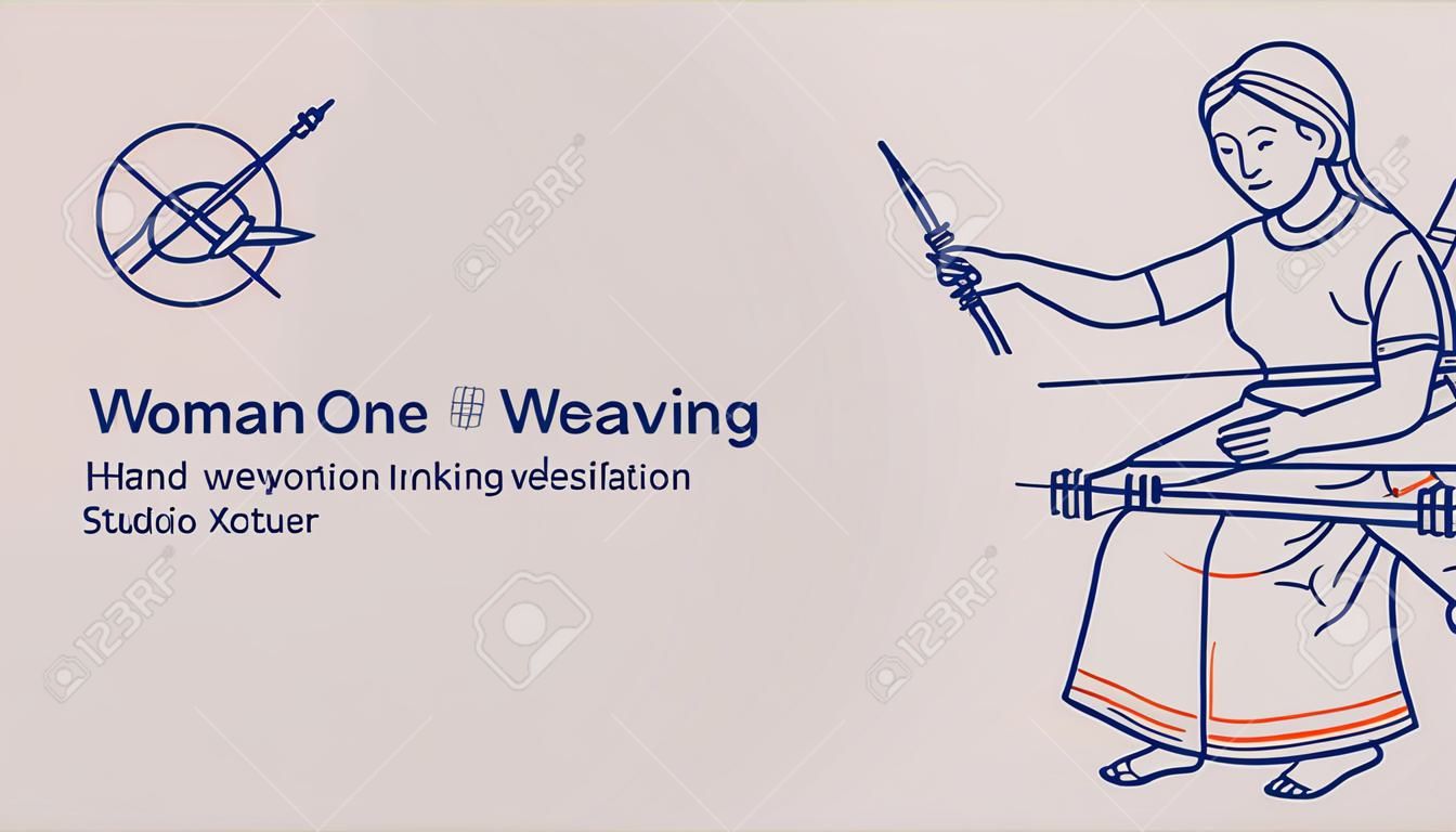 Mujer trabajando en tejer ilustración tejida a mano. Vector de arte de línea.