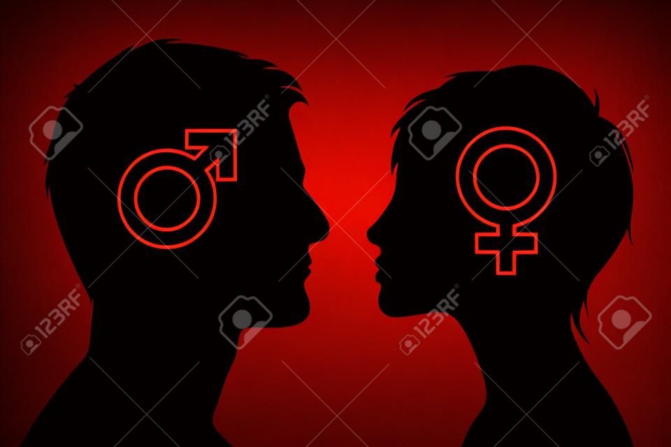 Mężczyzna i kobieta sylwetka z Marsa i symboli venus