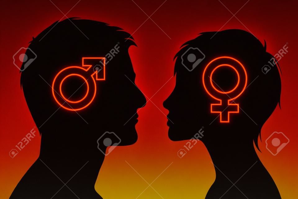 Mężczyzna i kobieta sylwetka z Marsa i symboli venus