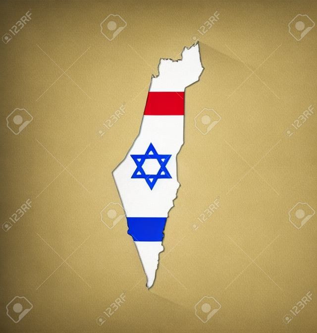 흰색 배경에 긴 그림자 효과와 모양의 내부 이스라엘 국기 이스라엘지도