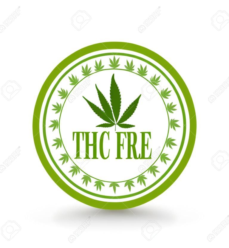 Esrar kenevir (Cannabis sativa veya Esrar indica) beyaz zemin üzerine başlık THC ÜCRETSİZ ile yaprak simgesi ya da rozeti