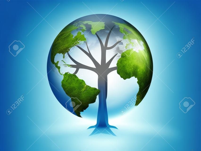 Environmental concept. Tree forming the world globe