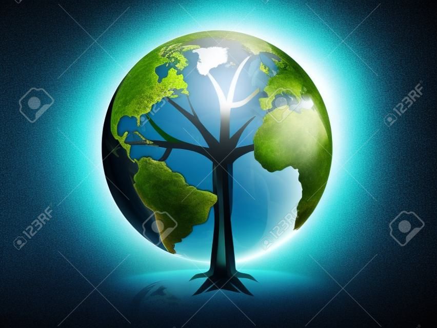 Environmental concept. Tree forming the world globe
