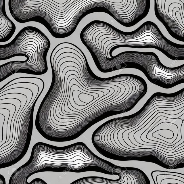 Topographic map seamless pattern. Black and white illustration